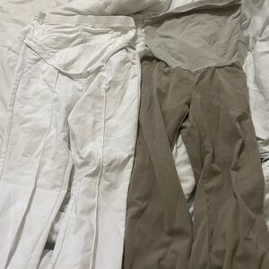 Women's Maternity White and Tan Pants